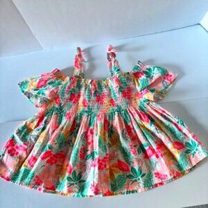 Tommy Bahama Girls Pink Green Floral Smock Bright Summer Beachy Top L 10/12